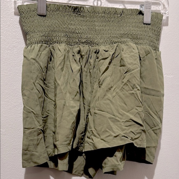 The Nines by HATCH Olive Green Smocked Waistband Women's Shorts - Picture 7 of 11